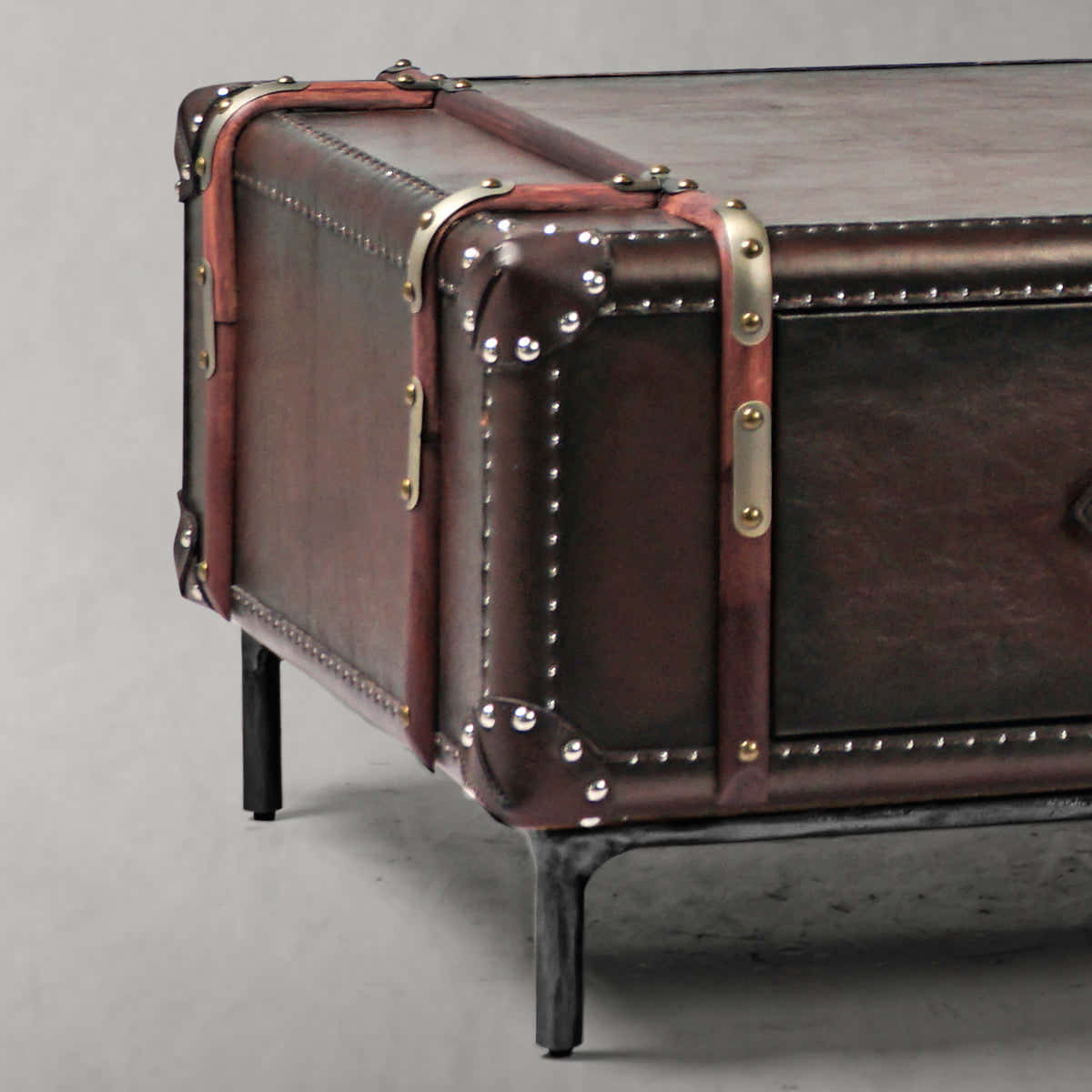Hand-Forged Metal Vintage Cowhide Rattan Coffee Table