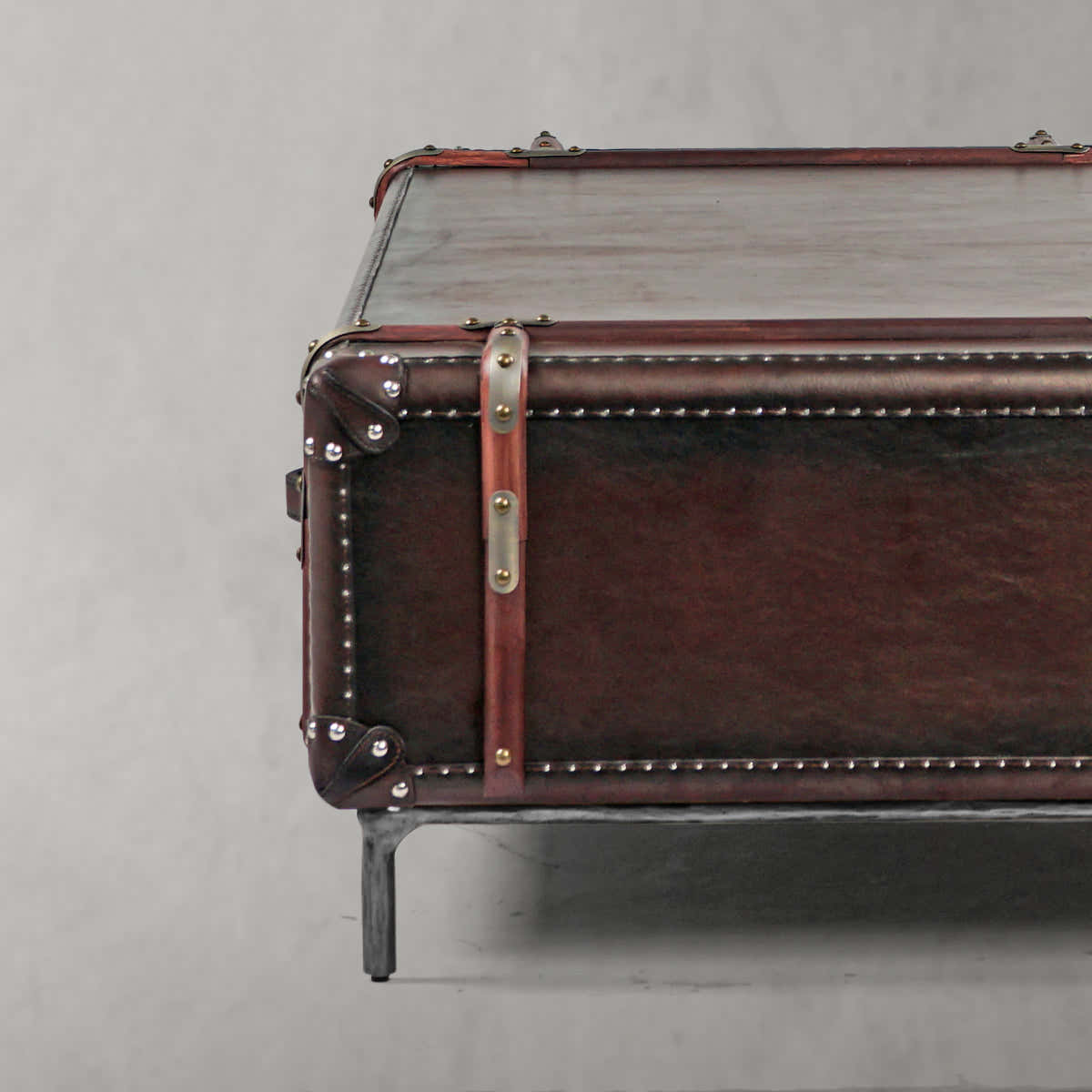 Hand-Forged Metal Vintage Cowhide Rattan Coffee Table