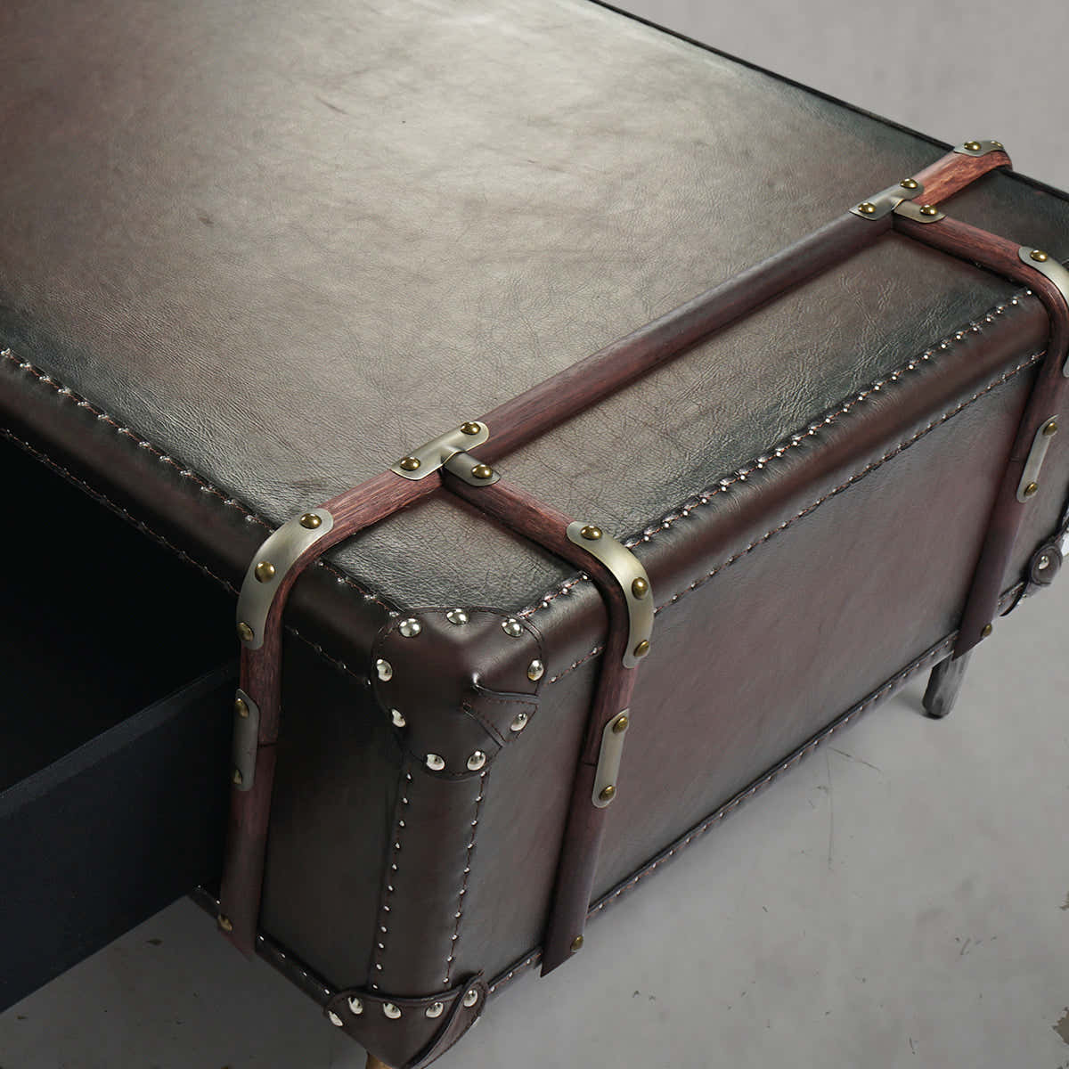Hand-Forged Metal Vintage Cowhide Rattan Coffee Table