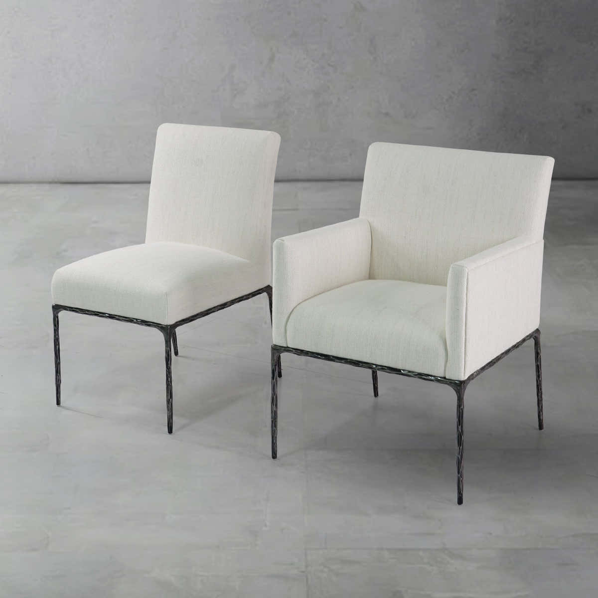 Hand-Forged Metal Track Fabric Lounge Armchair