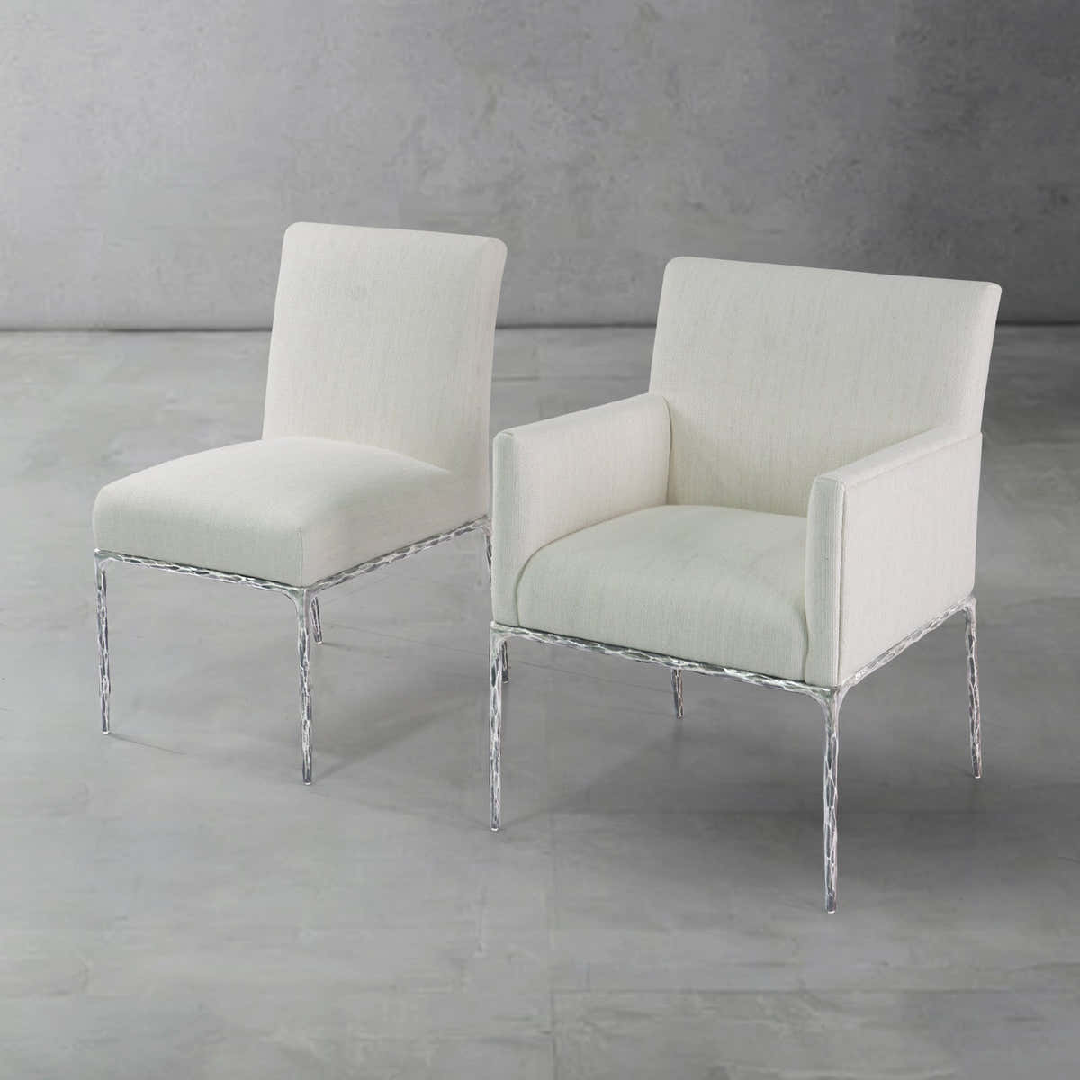Hand-Forged Metal Track Fabric Lounge Armchair