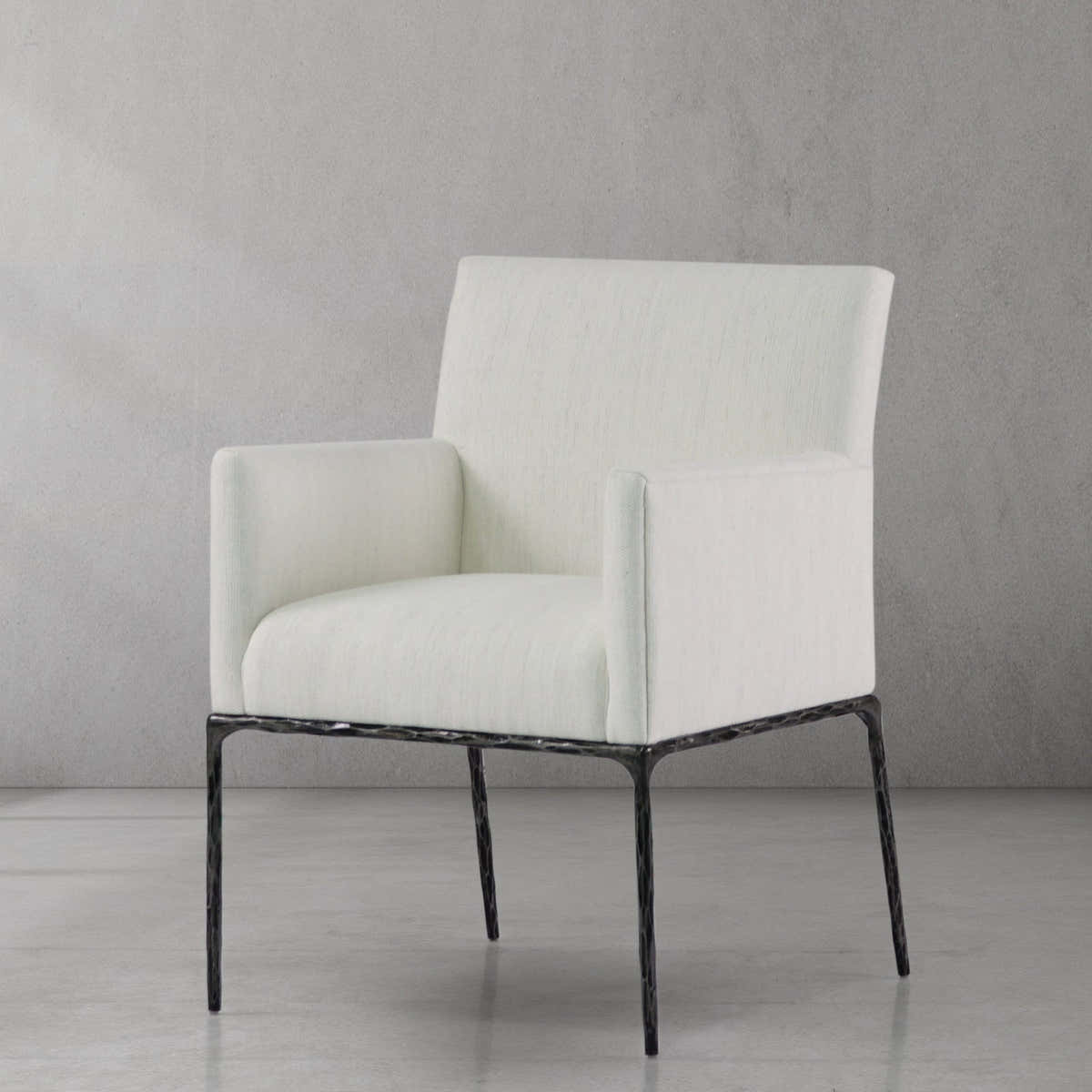 Hand-Forged Metal Track Fabric Lounge Armchair