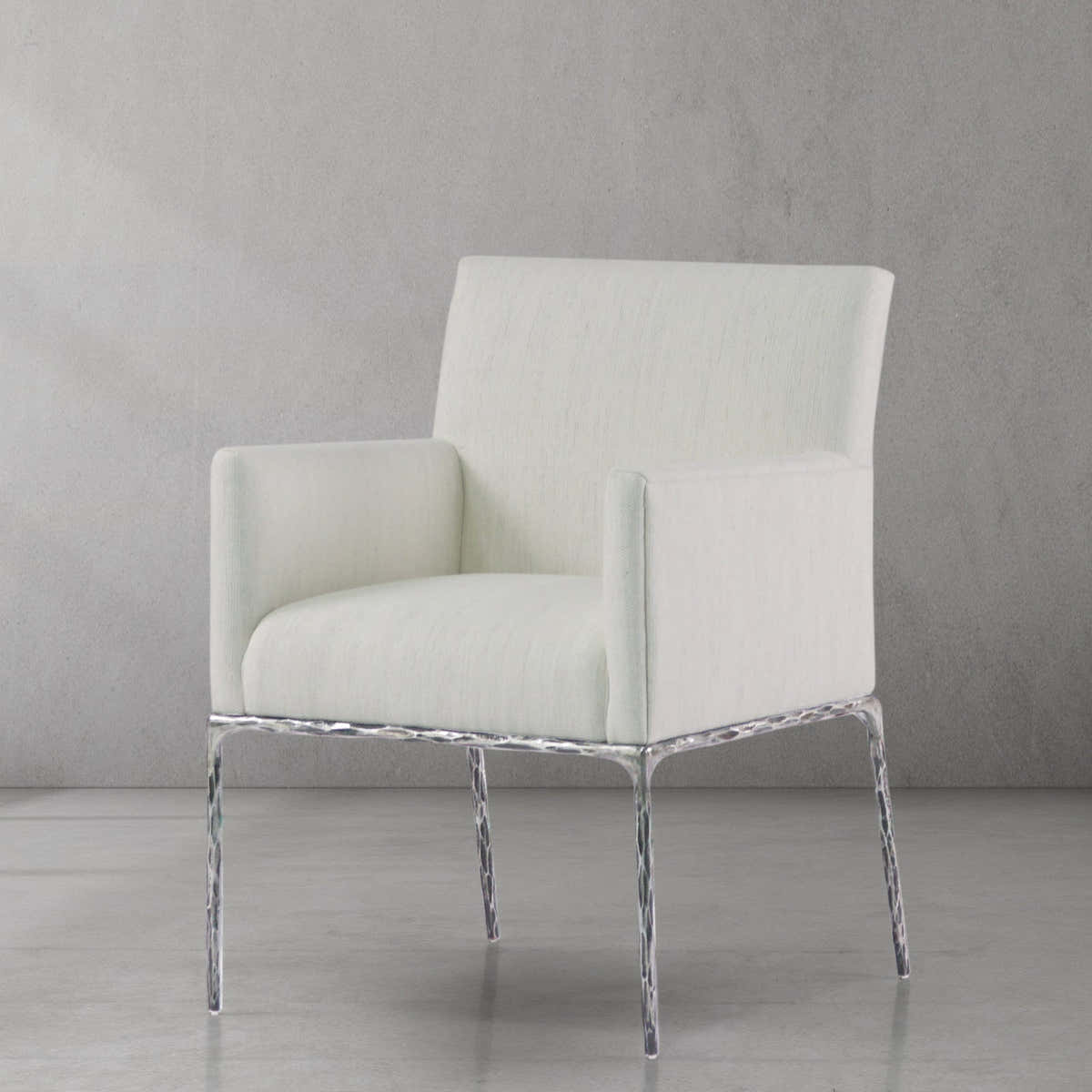 Hand-Forged Metal Track Fabric Lounge Armchair