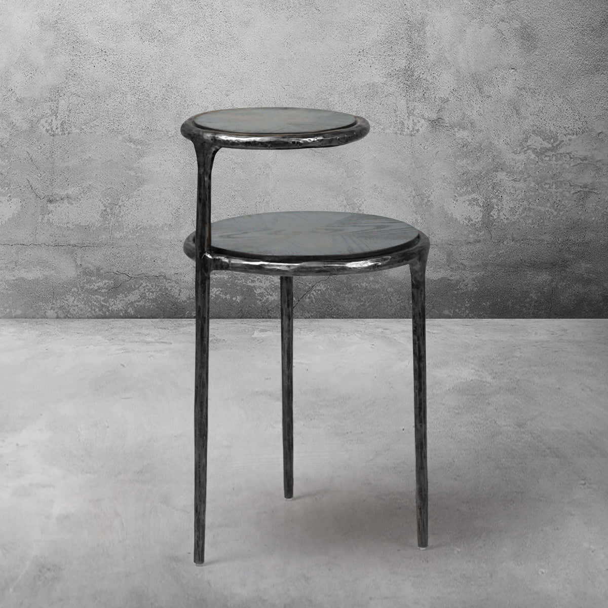 Hand-Forged Metal Tiered Accent Table