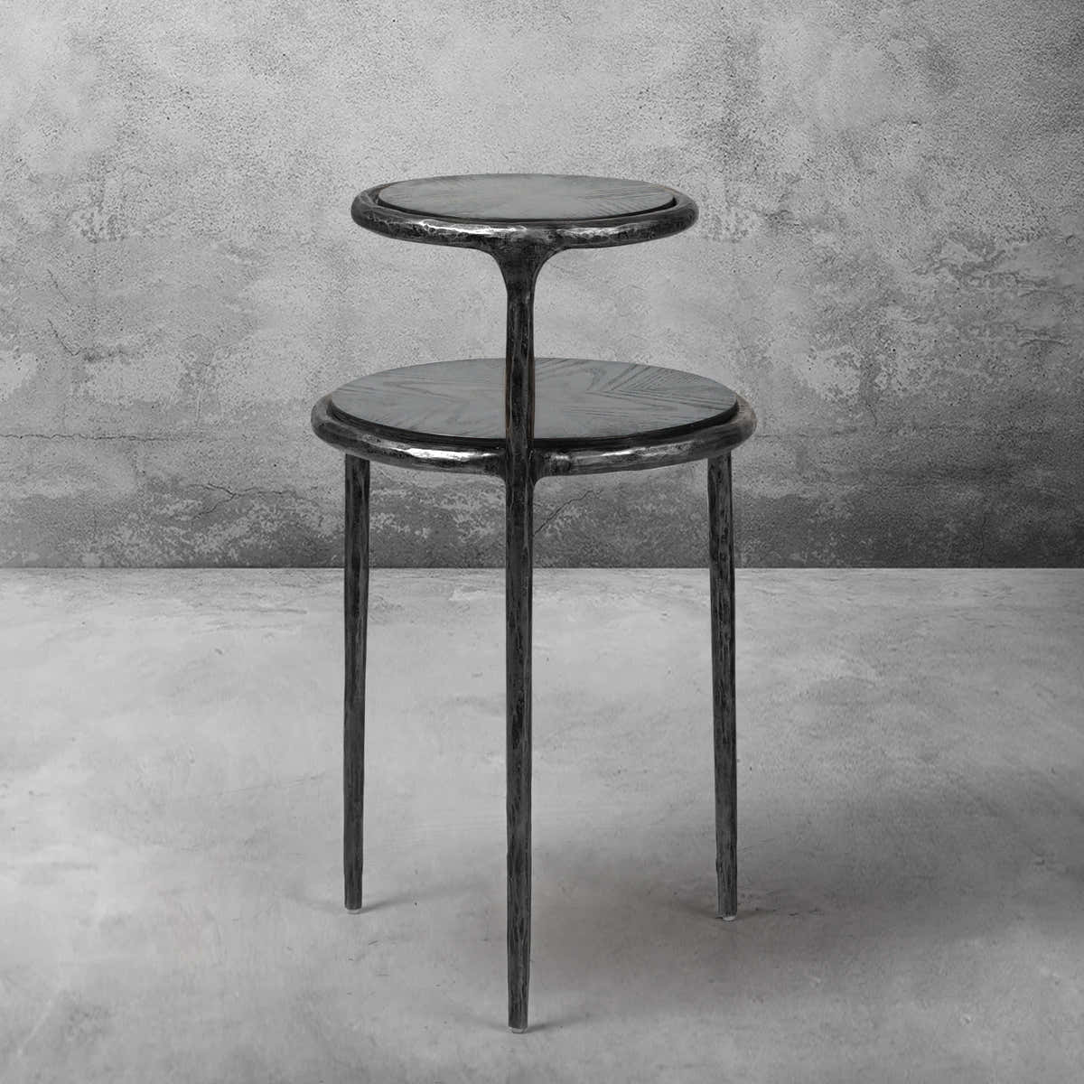 Hand-Forged Metal Tiered Accent Table