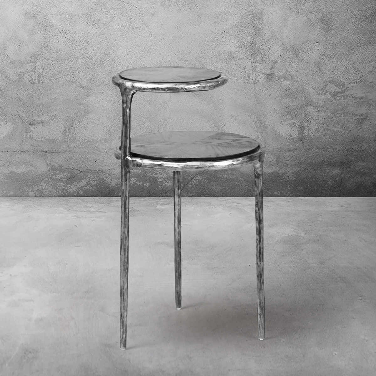 Hand-Forged Metal Tiered Accent Table