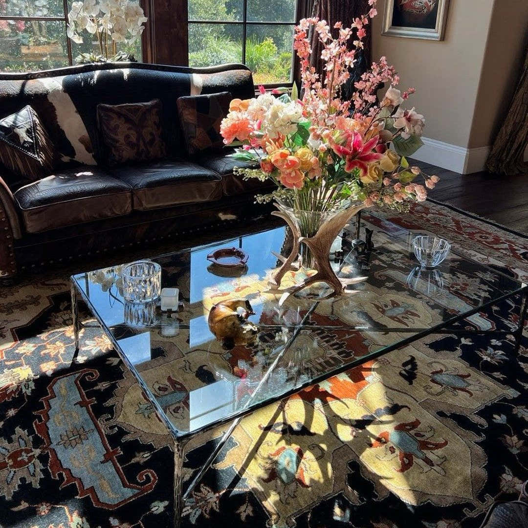 Hand-Forged Metal Square Glass Coffee Table