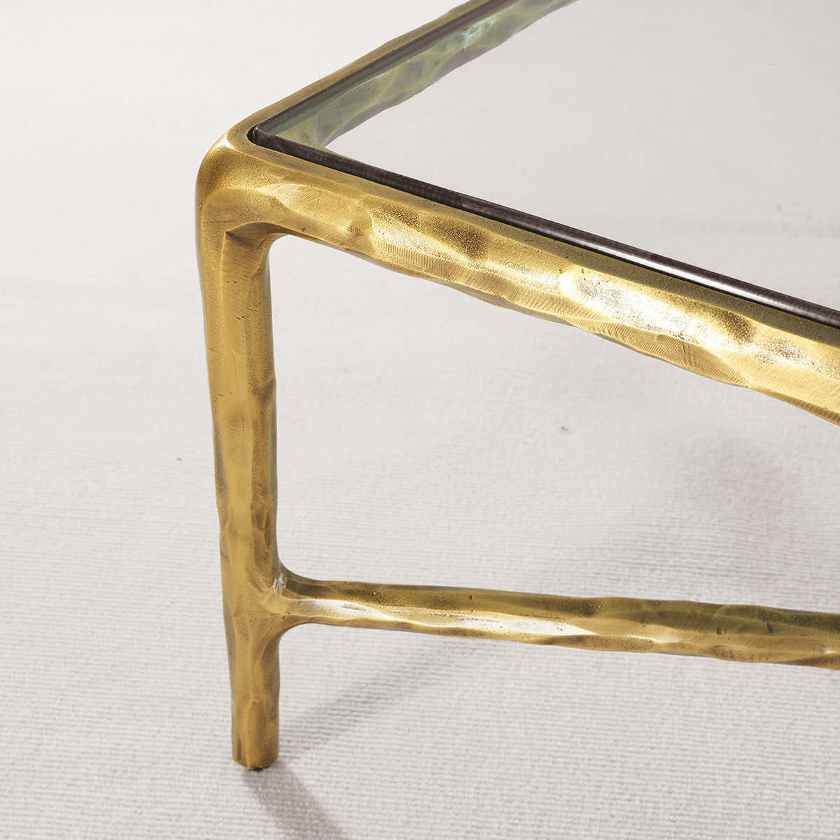 Hand-Forged Metal Square Glass Coffee Table