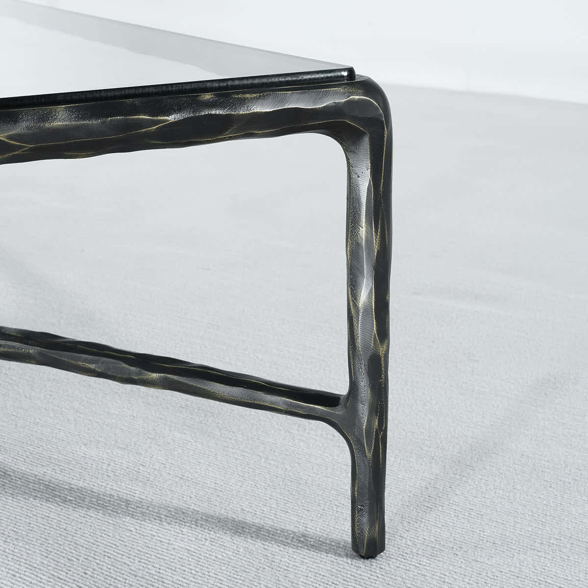 Hand-Forged Metal Square Glass Coffee Table