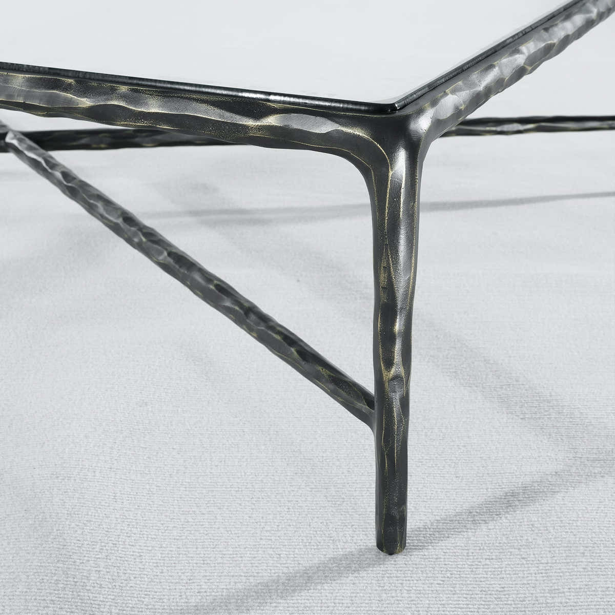 Hand-Forged Metal Square Glass Coffee Table
