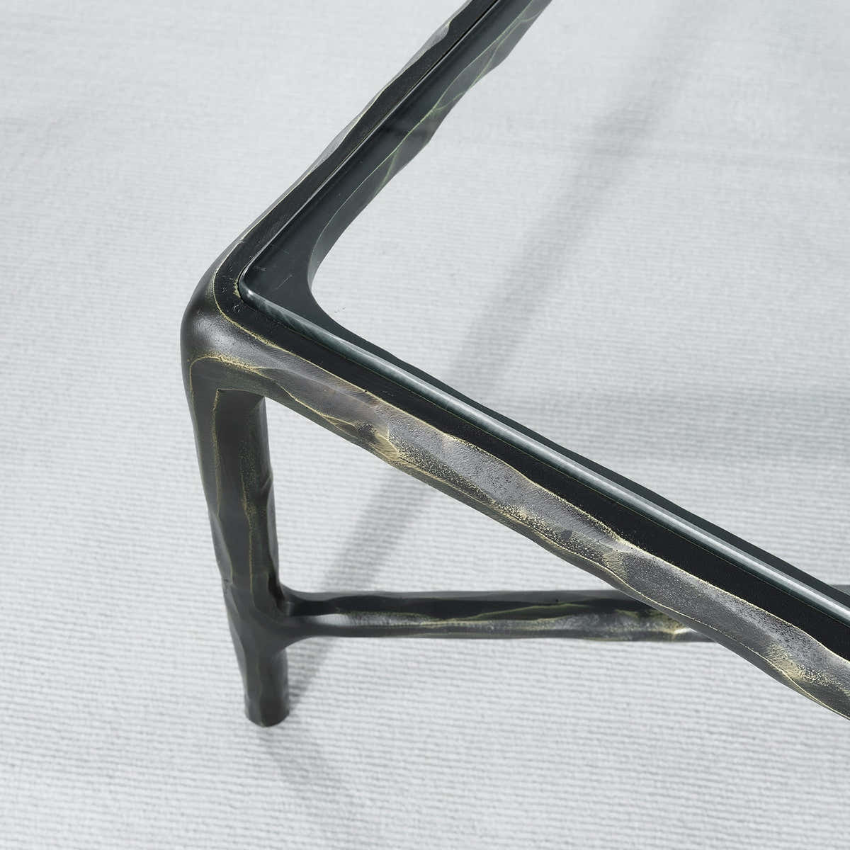 Hand-Forged Metal Square Glass Coffee Table