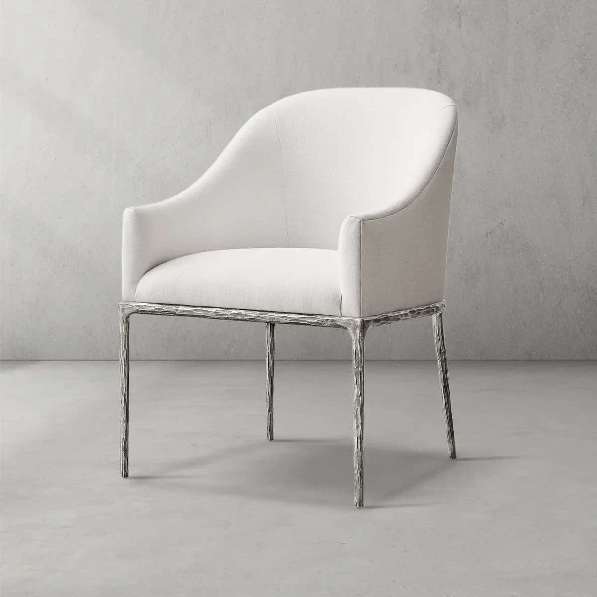 Hand-Forged Metal Slope Fabric Dining Armchair