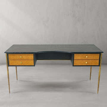 Hand-Forged Metal Retro Brass Iron Frame Rattan Desk