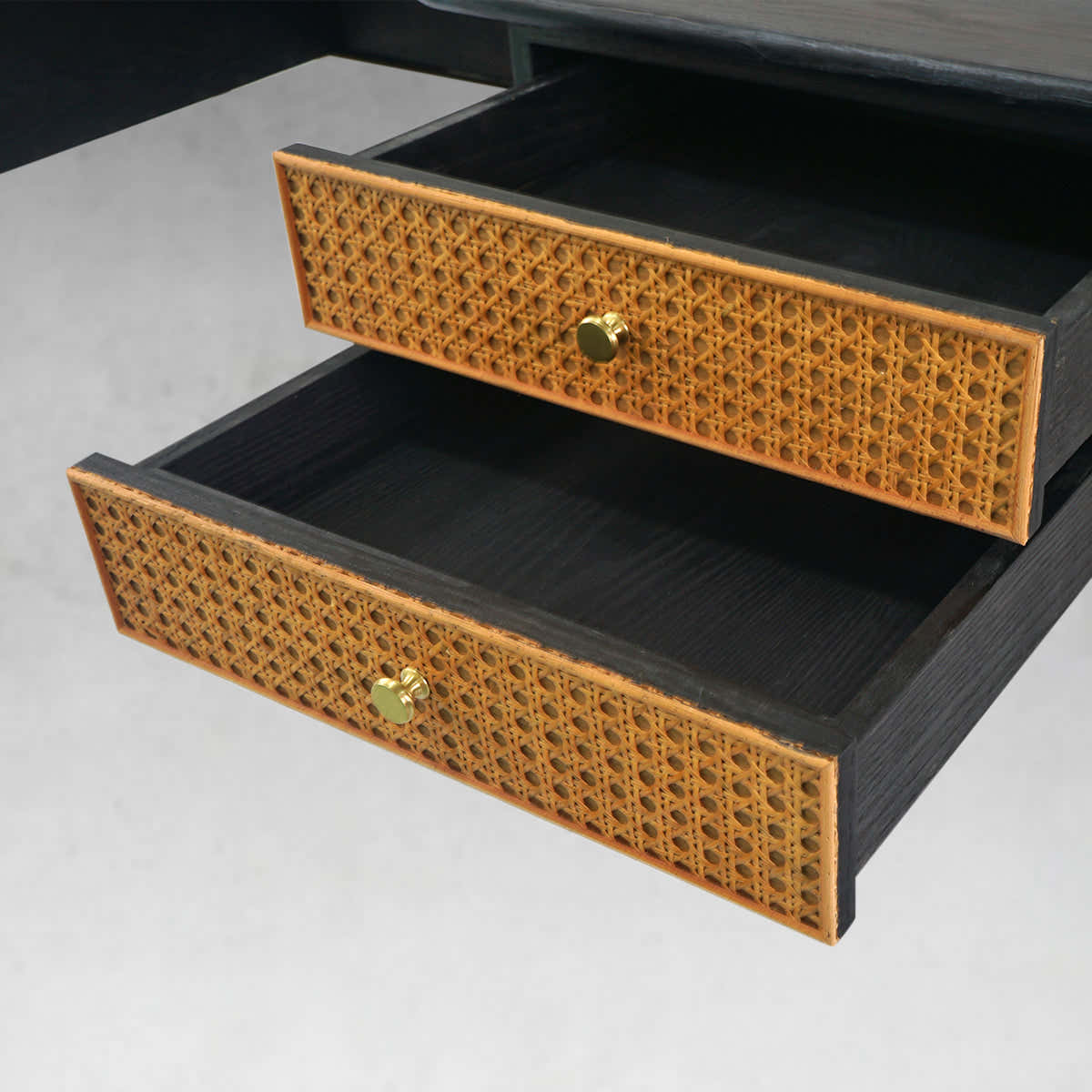 Hand-Forged Metal Retro Brass Iron Frame Rattan Desk