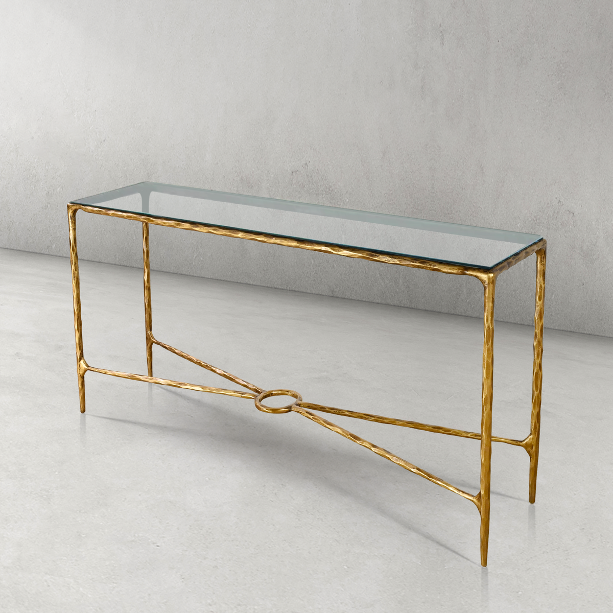 Hand-Forged Metal Rectangle Glass Console Table 60" 72"