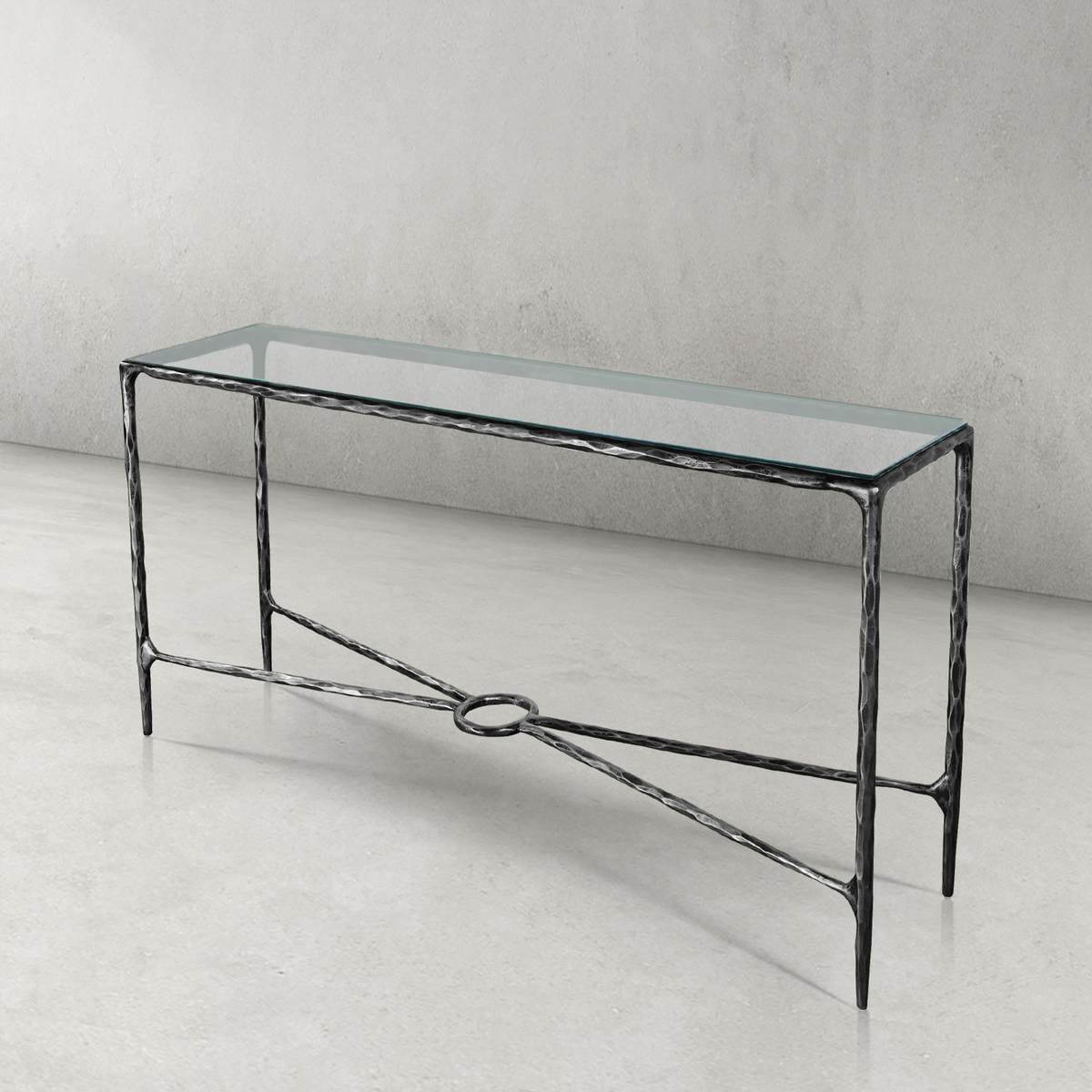 Hand-Forged Metal Rectangle Glass Console Table 60" 72"