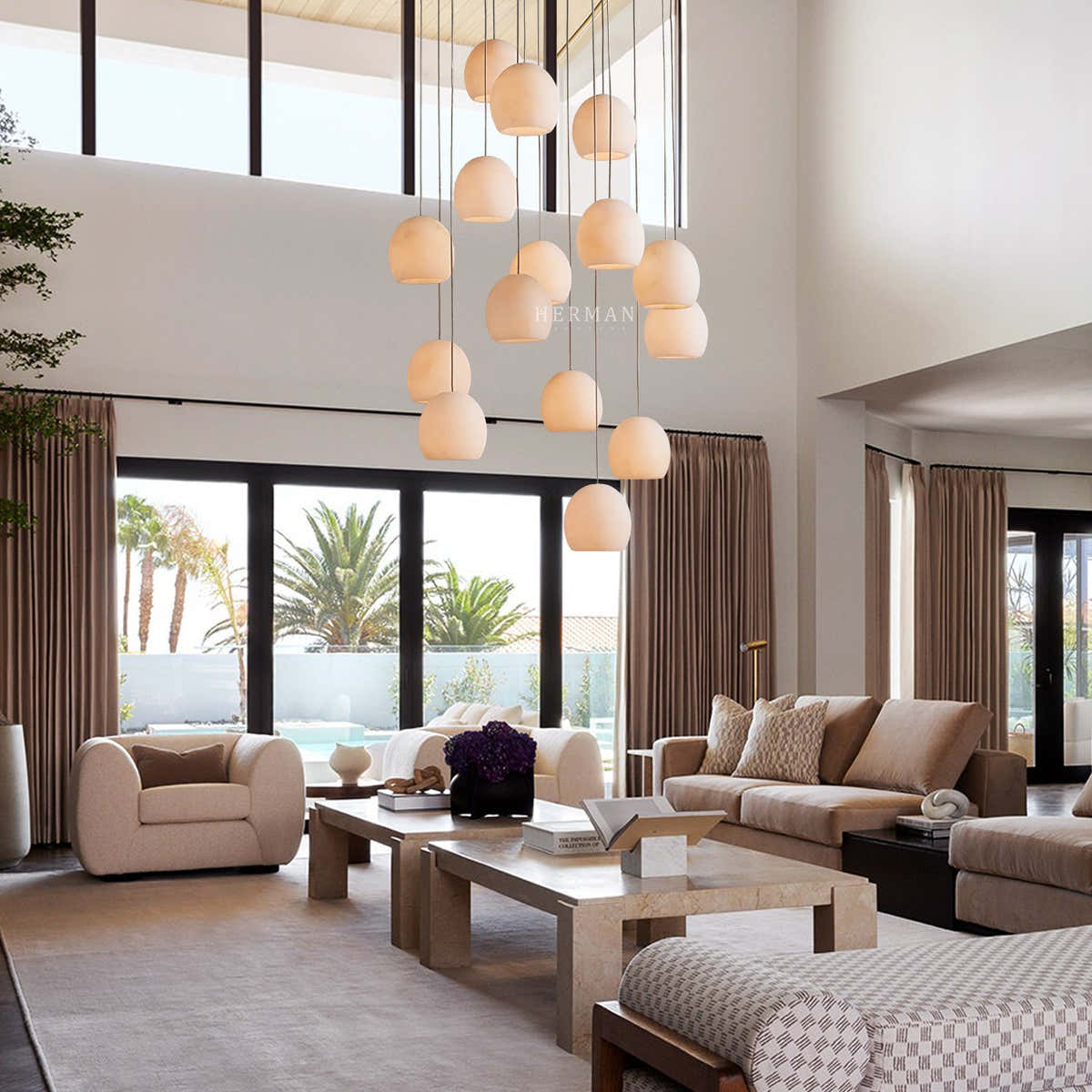 Arica Alabaster Round Chandelier