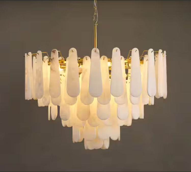 Modern Chandelier 32 in. 16-Lights Gold Chandelier With Alabaster Shade,Chandelier for Dining Room, Living Room, Bedroom