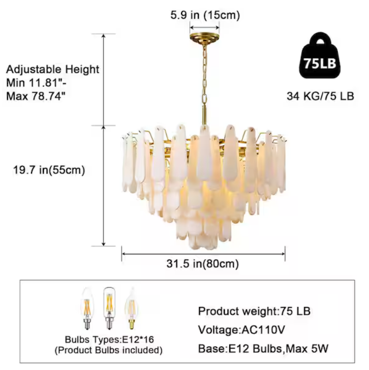 Modern Chandelier 32 in. 16-Lights Gold Chandelier With Alabaster Shade,Chandelier for Dining Room, Living Room, Bedroom