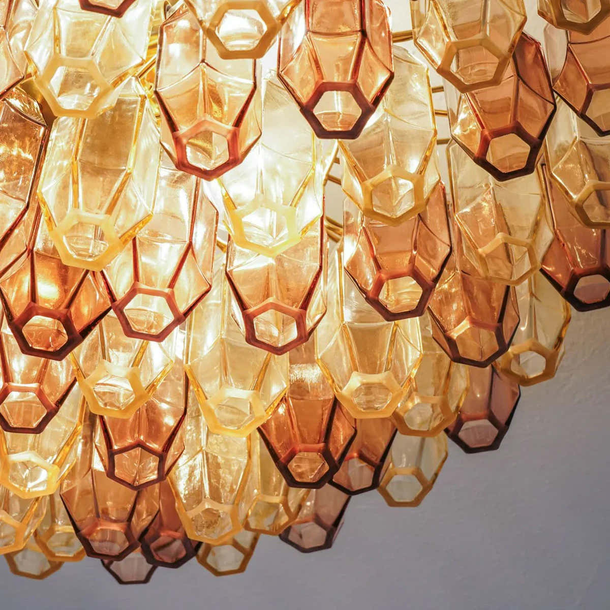 Prismatico 91 Elements Amber And Amethyst Compact Glass Chandelier 25"