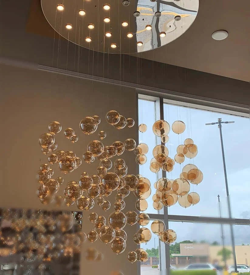 Customized Modern Glass Chandelier GU10 Hanging Staircase Chandelier Pendant Light For Room Villa