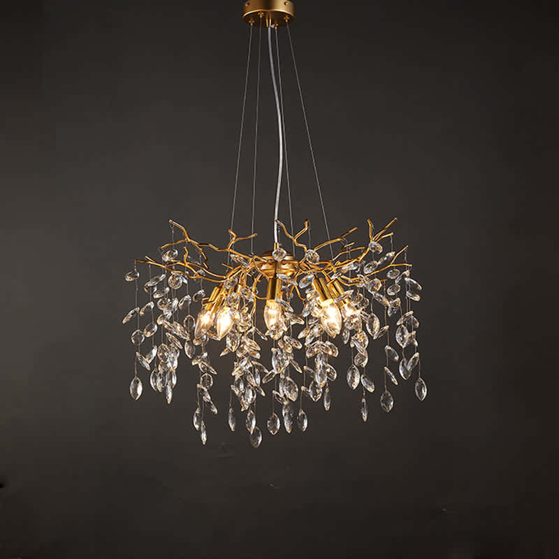 Leek Gold Crystal Branch Chandelier 24"D