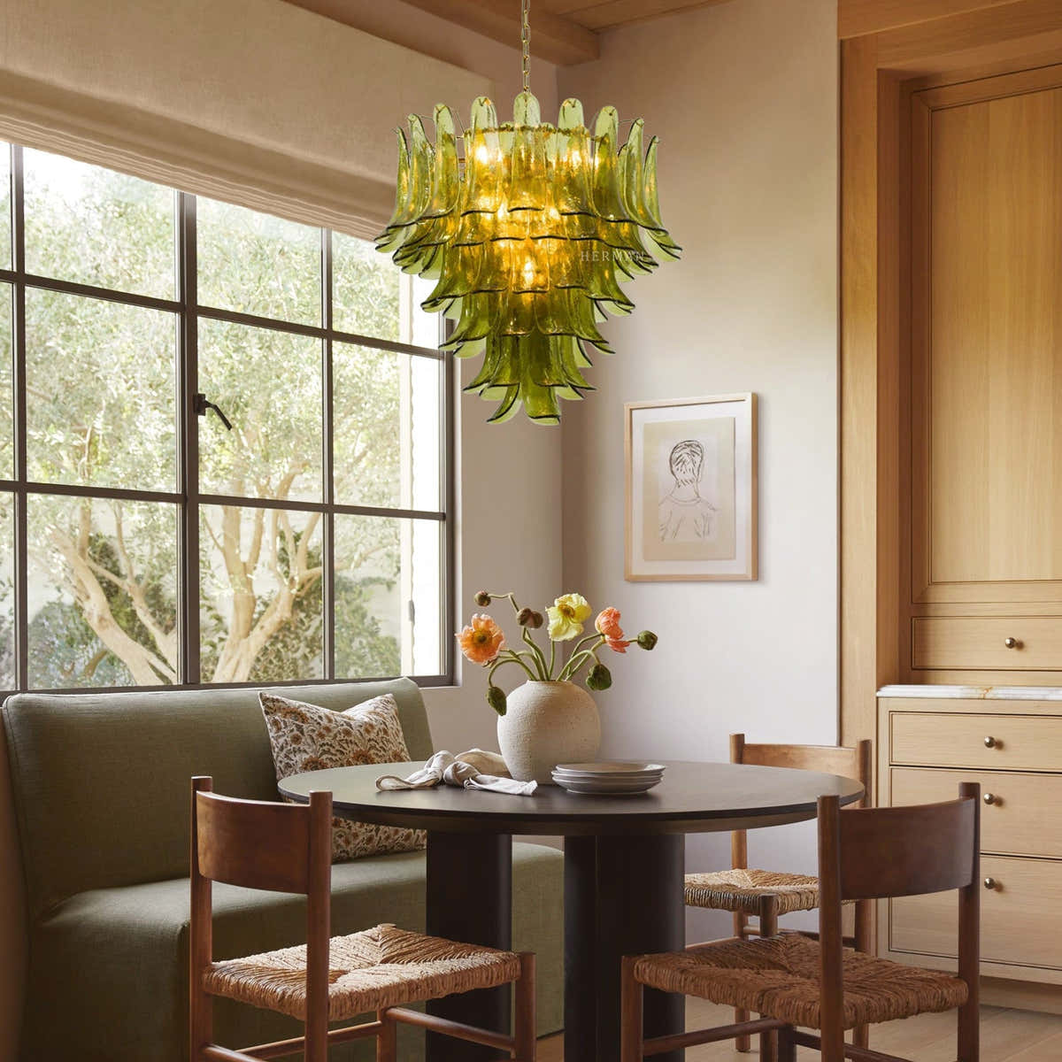 Green Petalo Murano Chandelier 30" 35"