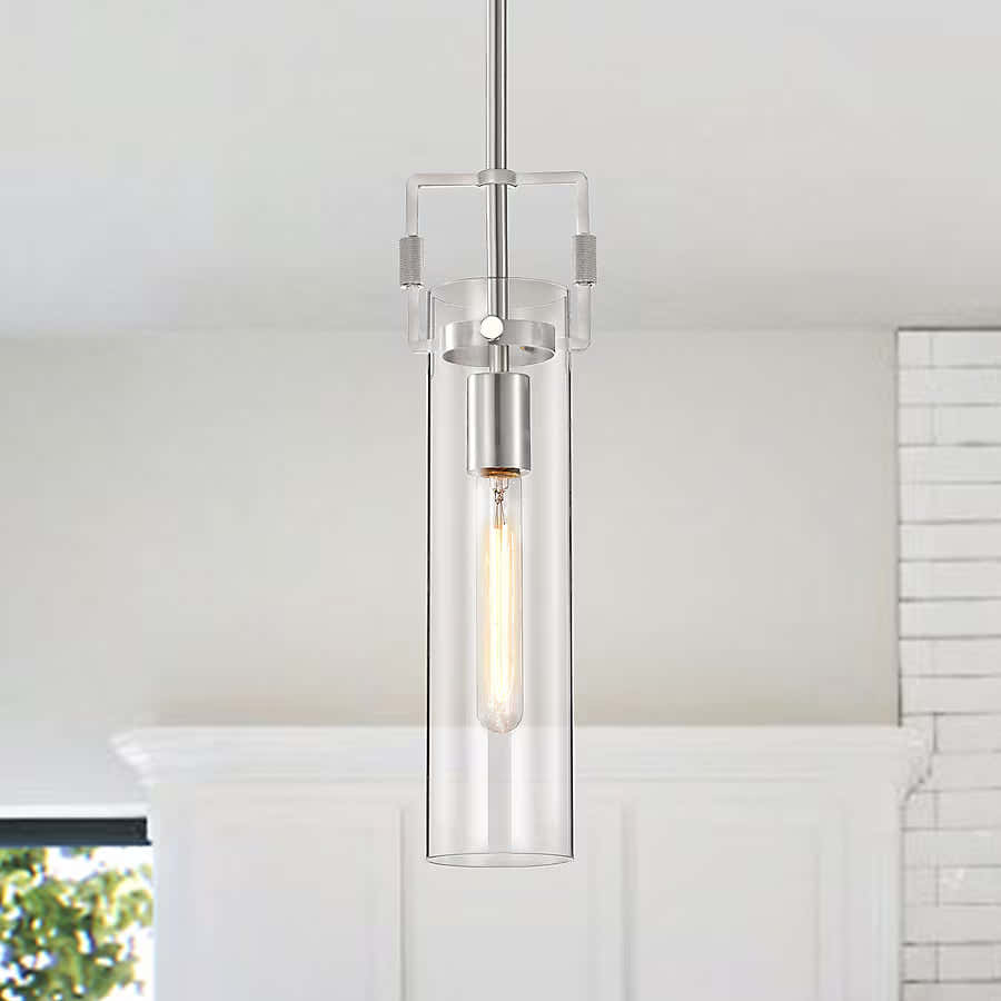 Edvivi 1 -Light Brushed Nickel Modern/contemporary Clear glass Cylinder Small Hanging Pendant Light