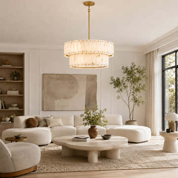 Simona Alabaster Drum 2-Tier Chandelier