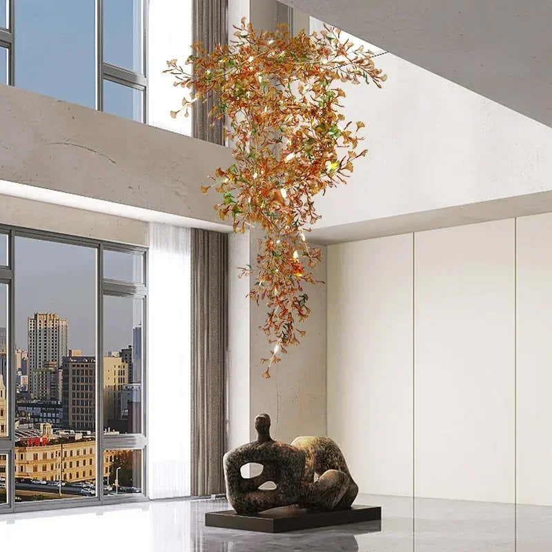 Green/Brown Ginkgo Leaf Restaurant chandelier