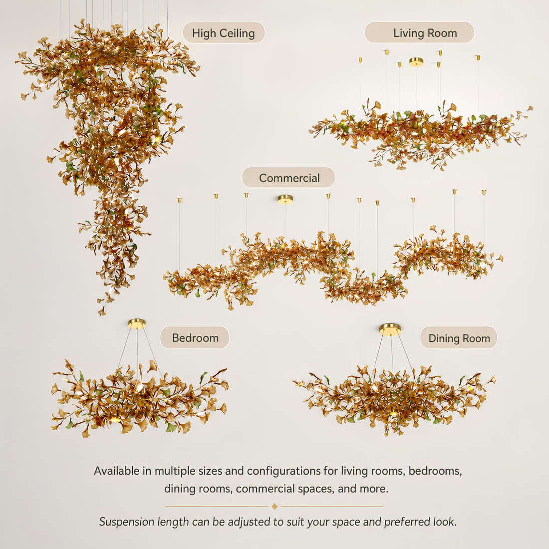 Green/Brown Ginkgo Leaf Restaurant chandelier