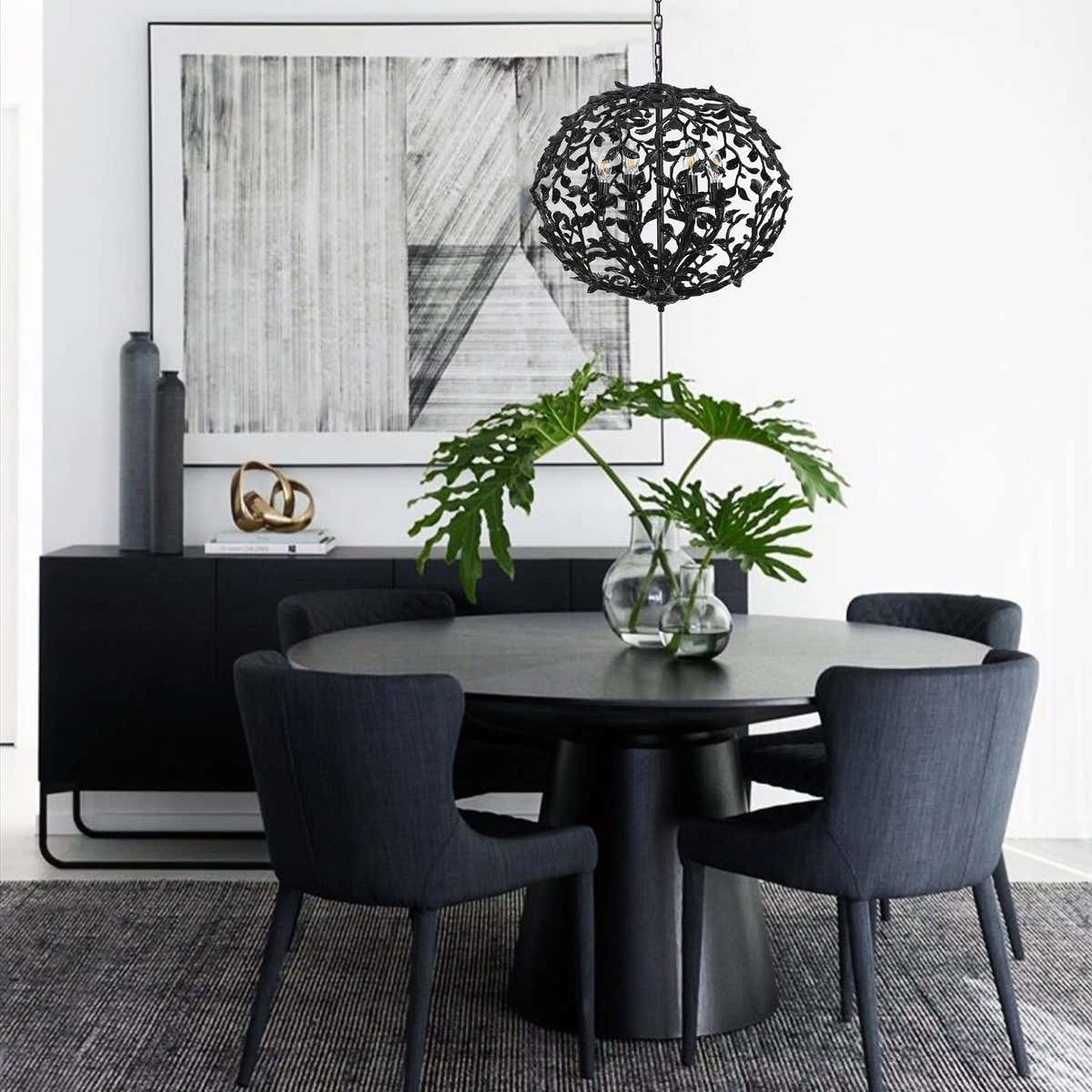 Elara Black Spherical Cage Chandelier 22"D
