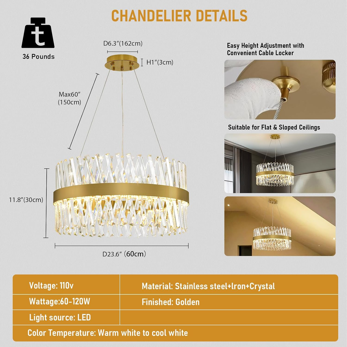 $2500+ Purchase Gift | Luxury Round Chandelier 23.6“