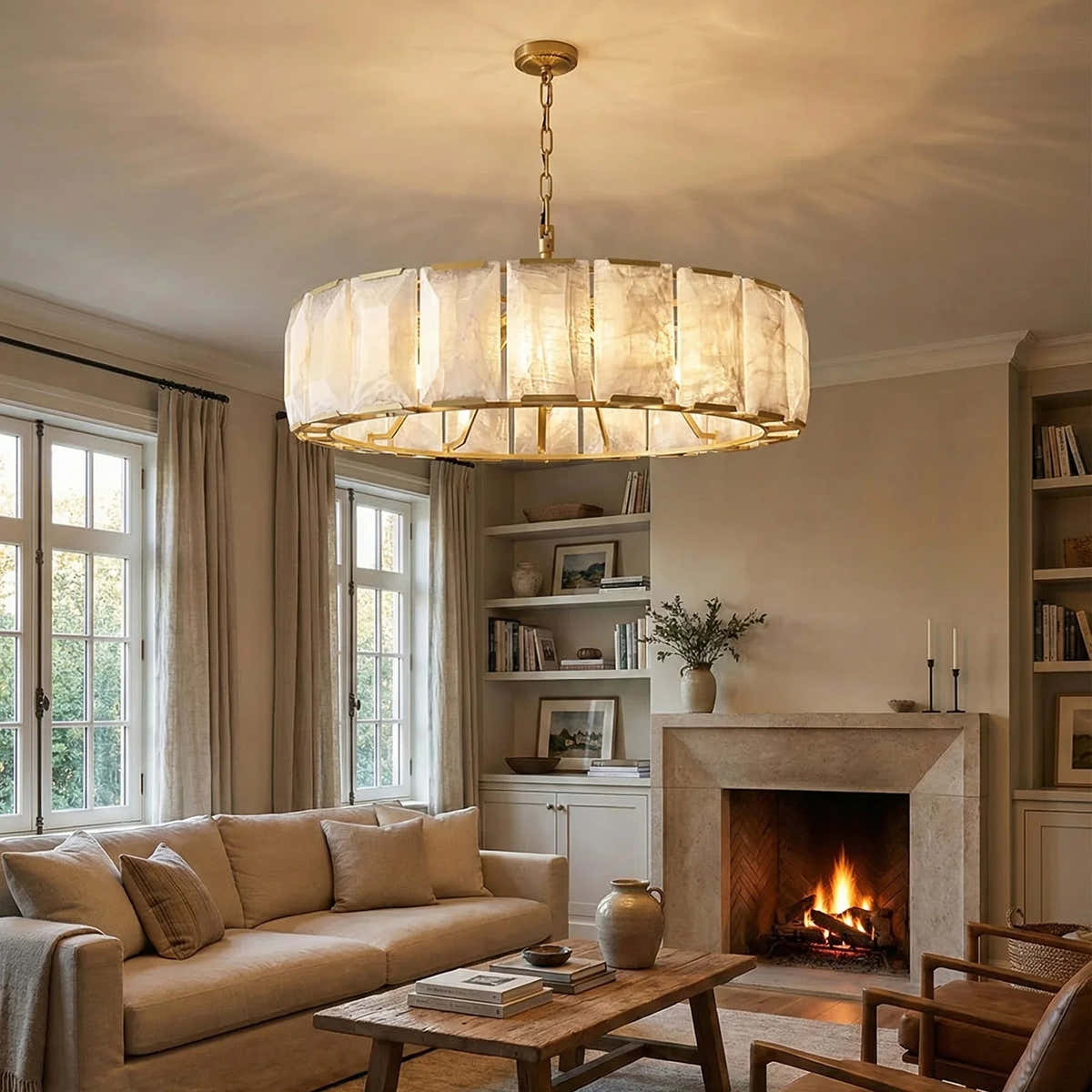 Round Alabaster Calcite Chandelier