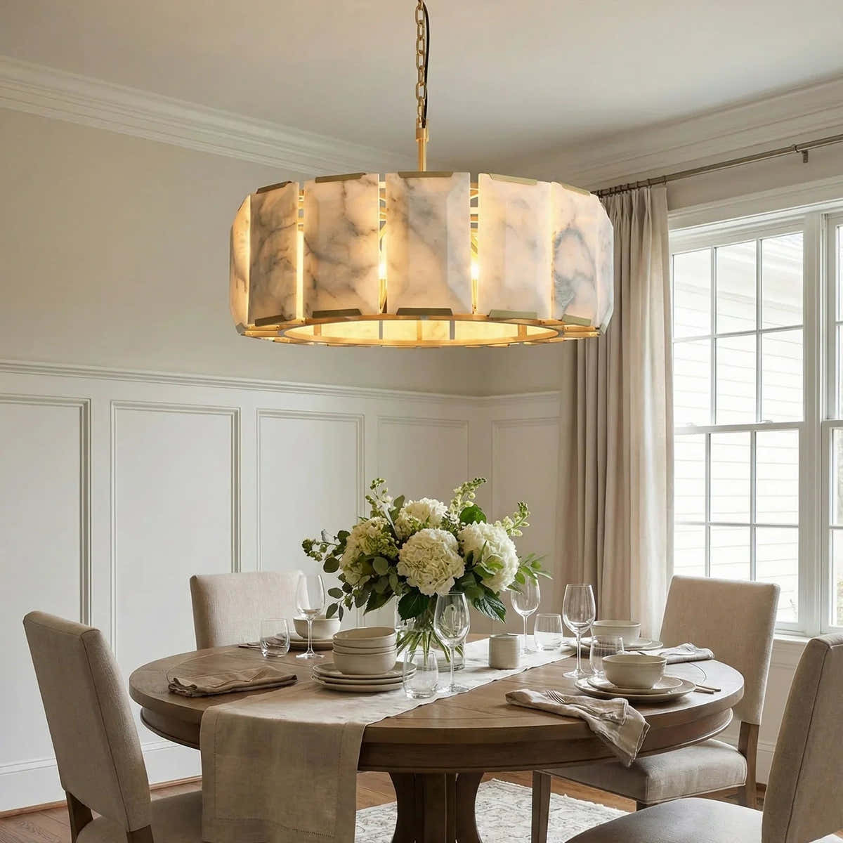 Round Alabaster Calcite Chandelier