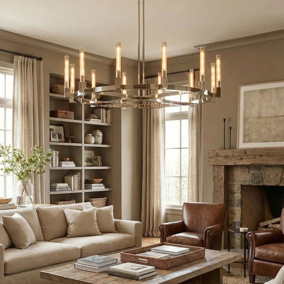 Round Brass Linear Chandelier