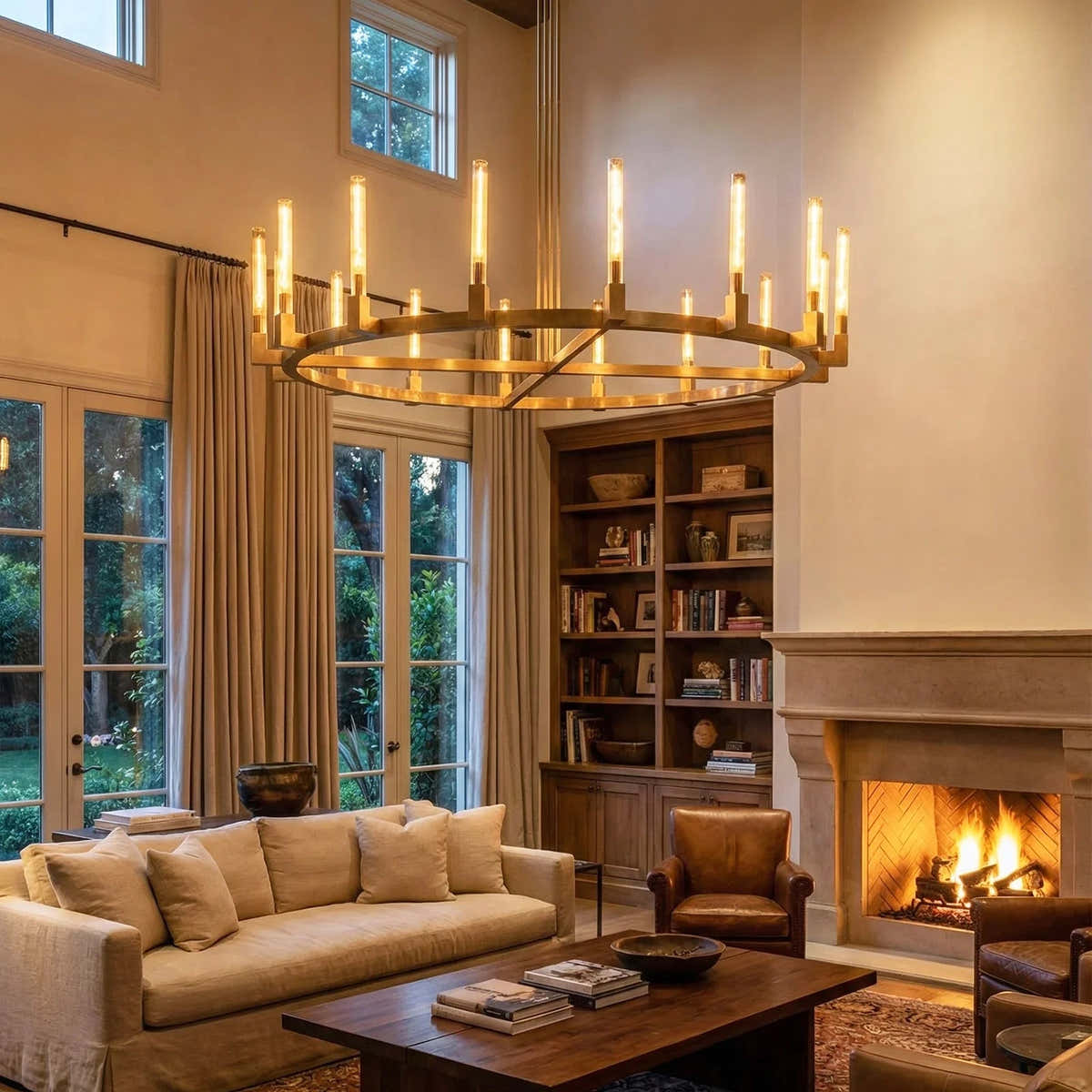 Round Brass Linear Chandelier