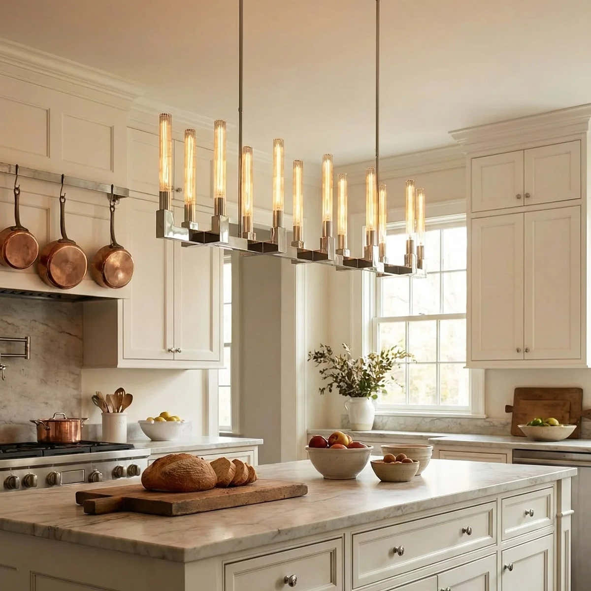Round Brass Linear Chandelier