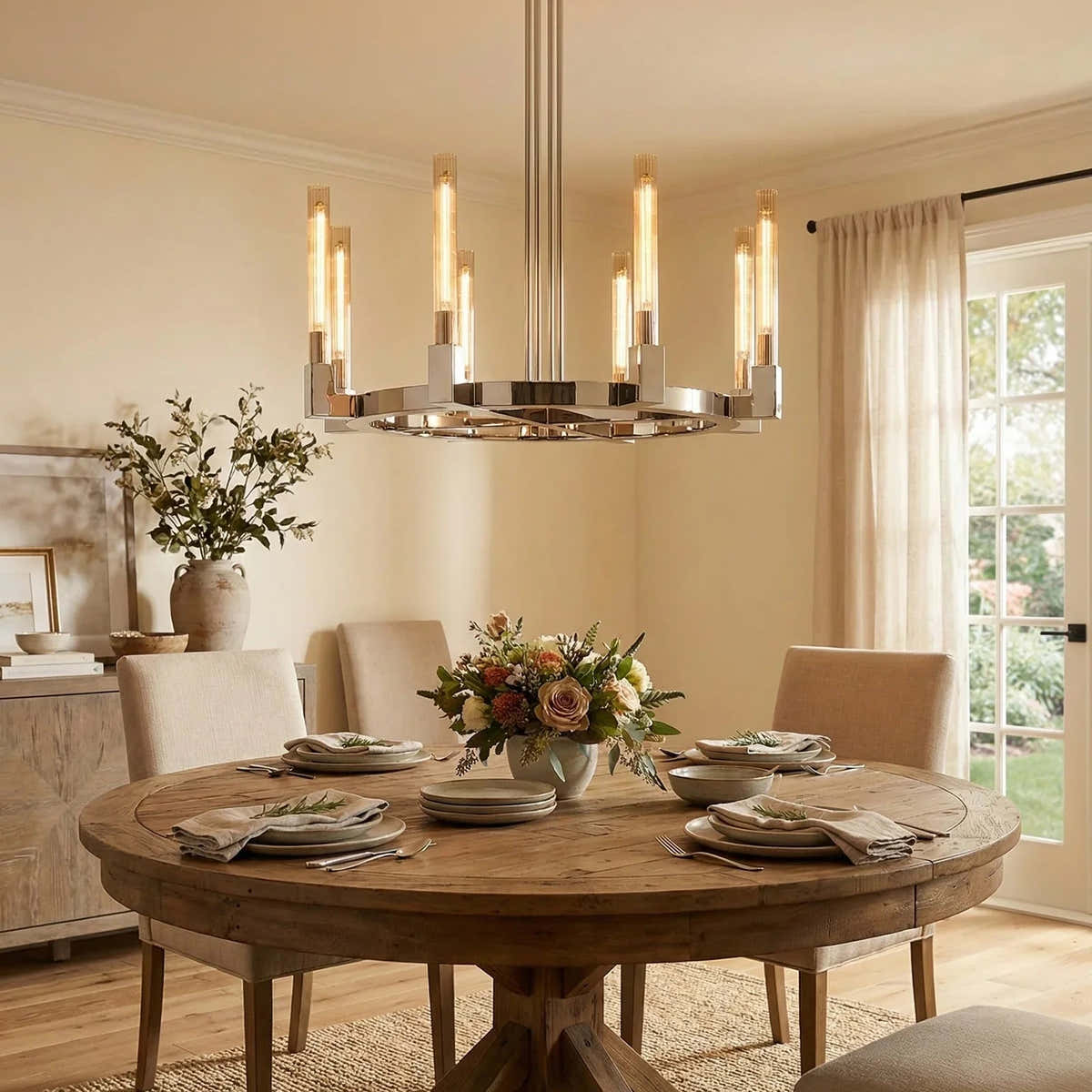 Round Brass Linear Chandelier