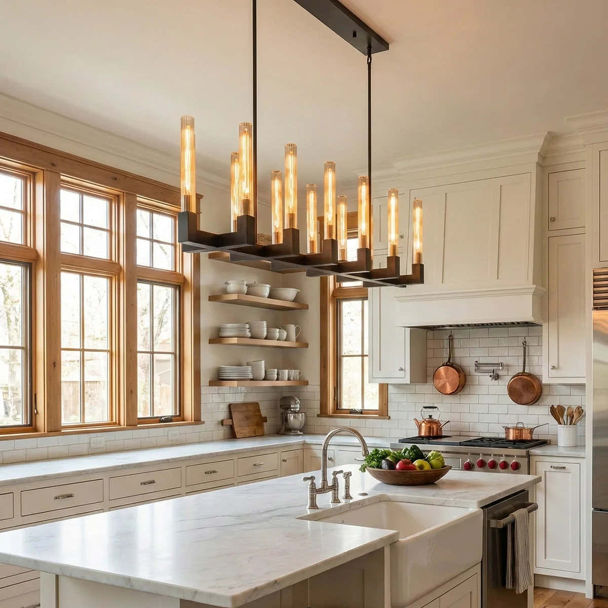 Round Brass Linear Chandelier